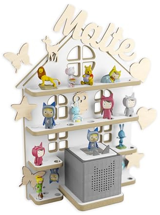 Holzura Kinderregal zur Tonie Aufbewahrung, Wandregal für Toniebox, Regale für Tonibox und Figur, Kinderzimmer Wandregale für Musikbox und Tonie figuren, Haus
