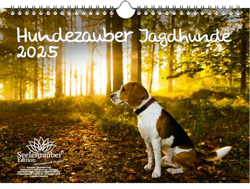 Hundezauber Jagdhunde DIN A4 Kalender für 2025 Welpen und Hunde - Geschenkset Inhalt: 1x Kalender, 1x Weihnachtskarte (insgesamt 2 Teile)