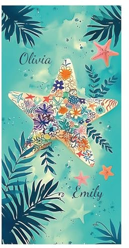 Jodimitty Personalisiertes Strandtuch Seestern für Erwachsene, Mikrofaser/Polyester Baumwolle, Wasserabsorbierend Schnell Trockenes Badetuch Saunatuch für Schwimmbad Party, 150cm/160cm/180cm