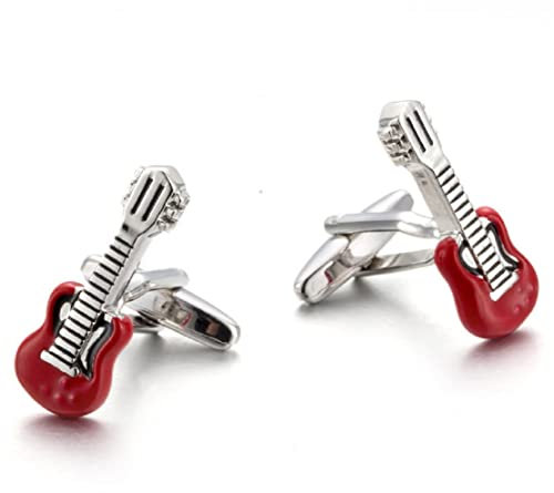 Gitarren-Manschettenknöpfe für Herren, Manschettenknöpfe für Musikinstrumente, E-Gitarre Manschettenknöpfe, Rote Gitarren Hemd-Smoking-Manschettenknöpfe, Jahrgang Punkrock-Manschettenknöpfe