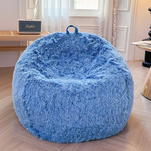 XeGe Kunstfell-Sitzsackbezug (ohne Füllung), Flauschiger Kuscheltier-Speicher-Sitzsackbezug für Schlafzimmer, großer Gaming-Sitzsack Erwachsene, Jugendliche, Mädchen, rutschfest, Ombre Kobaltblau