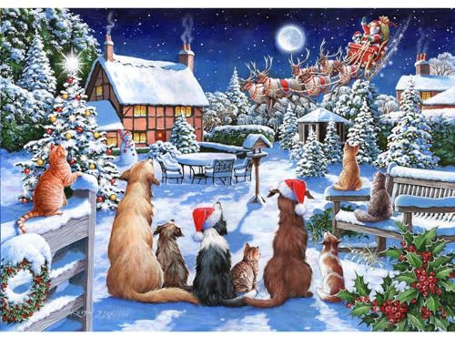 The House of Puzzles - No.19 - Santa Paws Jigsaw - 1000 Piece Jigsaws For Adults, Artist Illustrated, Scenic Landscape, Deluxe Puzzle Gifts