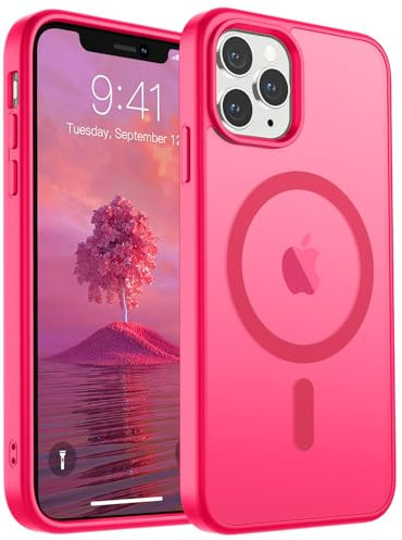 SUPFINE Magnetic for iPhone 11 Pro Max Case (Compatible with MagSafe) (Military Grade Drop Protection) Translucent Matte Shockproof Phone Cover,Matte Hot Pink