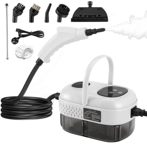 Pulitore A Vapore Portatile 2500w, Pulitore A Vapore Ad Alta Pressione 1100ml Con 3 Testine, Pulitore A Vapore Portatile Multifunzionale Per Mobili Da Cucina, Bagno, Auto (Bianco)