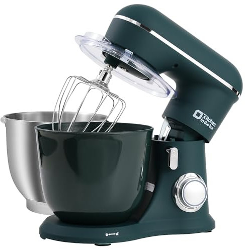 Kitchen in the box Stand Mixer, 4.5L+5L Two Bowls Food Mixer for Baking, 10 Speeds Electric Kitchen Appliance with Dough Hook, Whisk, Beater, 1300W Matte for Home Baking (Dark Green)