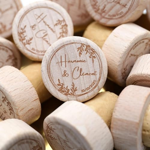 Bouchon De Bouteille De Vin En Bois Personnalisé Avec Noms Et Date - Cadeau De Remerciement Pour Fête De Mariage Bouchon De Bouteille Personnalisé, Bouchons De Remplacement Pour Bouteille De Vin E
