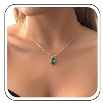 Inateannal Vintage Teardrop Emerald Necklace Green Emerald Pendant Necklace Emerald Crystal Choker Necklace Gold Cz Emerald Waterdrop Necklace Emerald Bridal Chain Necklace