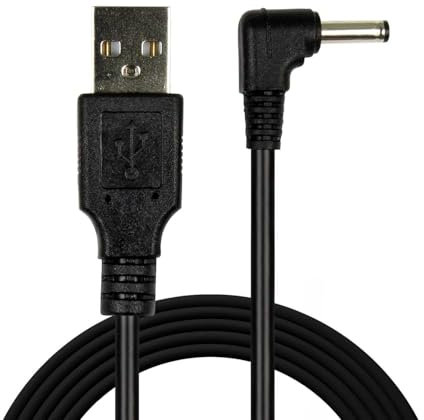 OcioDual Cable USB a DC Cargador 5V 2A, Cargador DC 5V 2A, Cable Alimentación para Tablet, Cámara, Ventiladores USB, Routers, CCTV, DVR, LED, Altavoz, Clavija Redonda, Codo, Negro
