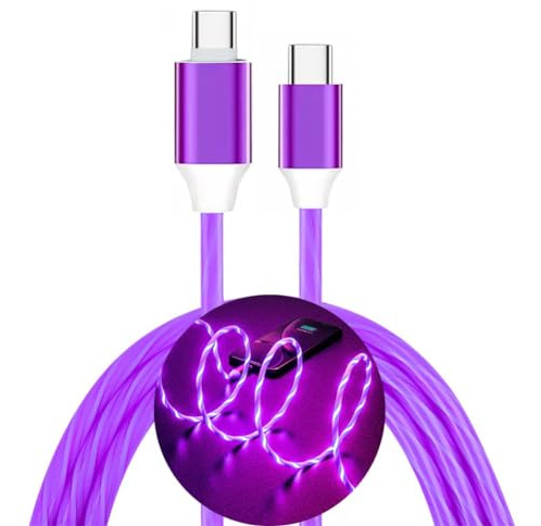 3.3FT 60W/3A Light up USB C to USB C Cable Fast Charging Cable LED Type C Charger Cord for iPhone 15 Series,MacBook Air,iPad Pro,Pixel,Samsung Galaxy S23/S24(Purple)