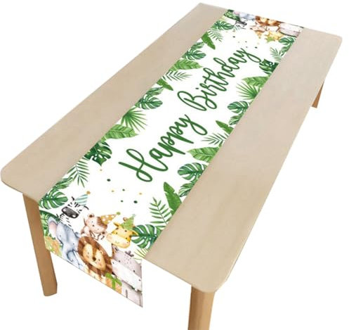 CPJJ Tischdeko Geburtstag für Junge Mädchen Party Geburtstagsdeko, Tischläufer Geburtstag Waldtiere, Tischdecke Geburtstag, Happy Birthday Tischläufer zum Geburtstag, 180 x 35 cm, 1 Stück