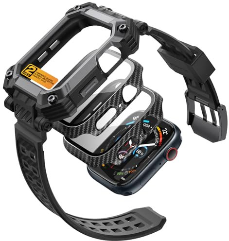 i-Blason Cover con Cinturino Compatibile con Apple Watch Series 10 46mm 2024 [con 2 Pezzi Protezioni Schermo in Vetro Temperato] Custodia Multiuso Robusta Antiurto (Nero, 46mm (Apple Watch 10))