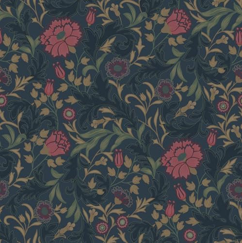 Holden Decor Opus Bilbury Floral Trail Navy Luxury Textured Wallpaper 36304