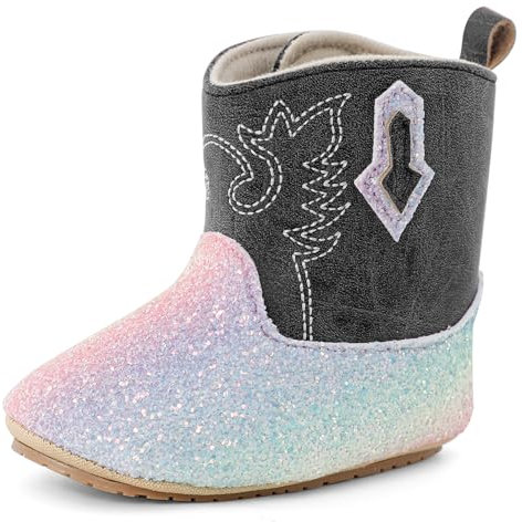 LACOFIA Stivaletti Invernali Neonata Stivali Primi Passi Stivali Western Cowboy Bambina con Suola Morbida Antiscivolo Grigio 12-18 Mesi