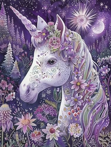 Peinture par Numero Licorne 30x40cm Peinture Numero Adulte Fleur, DIY Activité Manuelle Kit de Peinture à L'huile Avec Pinceaux, Pigment Acrylique pour Décoration de la Maison Cadeau (Sans Cadre) 5-2