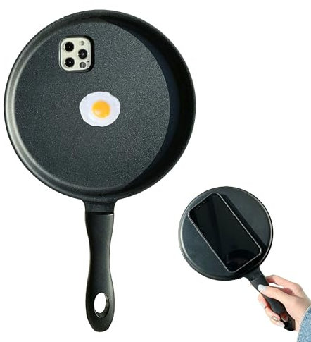 Frying Pan Phone Case, Funny Ugly Phone Case Silicone Cover for iPhone 11, iPhone 12, iPhone 13, iPhone 14, iPhone 15, iPhone 16, Creative Weird Novelty Phone Case (for iPhone 14, B)