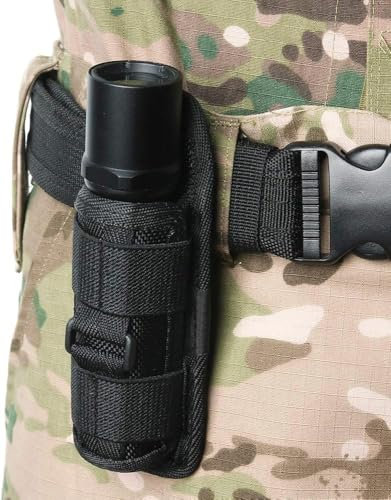 Porta Torcia Cinturone, Supporto per Torcia Tattica a 360 Gradi, Compatibile con Torce Tattiche, Materiale in Nylon Balistico, Design Compatto e Leggero per Caccia, Campeggio e Attività Outdoor