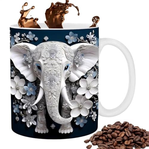 Elephant Tea Mug - 350ml Ceramic Drink Mug with Handle, Elephant Coffee Tea Mug, Multifunctional Ceramic Tea Cup | Large Capacity Large Tea and Coffee Cup for Soup, Whiskey, Beer, Juice, Water, Wine