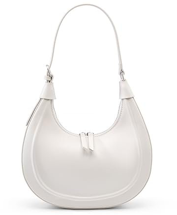 MoreFarther Handtasche Damen Klein Echtes Leder, Halbmond Tasche Schultertasche mit Verstellbarem Gurt zum Crossbody Bag Umhängetasche, Handbags for Women mit Reißverschluss (Weiß)