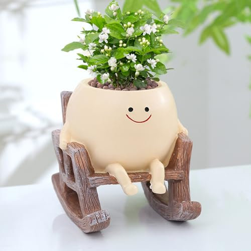 LYPPUL Blumentöpfe mit Schaukel Gesicht, Schaukelstuhl Blumentopf Gesicht, Smily Schaukel Blumentopf,Einzigartige Sukkulenten Pflanzgefäß Pflanztopf Topfkopf für Außen Innen Home Garten Dekorationen