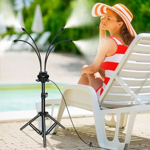 Homasky Pulverizadores de pie para patio exterior, sistema de nebulización de soporte de altura ajustable de 3.4 pies para refrigeración al aire libre, rociador de agua portátil para jugar con niebla,