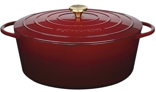 Küchenprofi Gusseisen Bräter mit Deckel oval, médoc, 35 cm, Schmortopf, Auflaufform, Dutch Oven, Brotbacktopf, emailliert, für alle Herdarten (inkl. Induktion), zum Schmoren, Backen, Braten