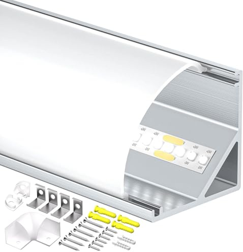Shine Plus LED Eckprofil 2m, Profil 45 Grad V Form eckleiste, Schiene aus eloxiertem Aluminium, Kanal und Diffusor, Passend für LED Streifen bis 10mm, Für Eckbeleuchtung (20 x 2 Meter)