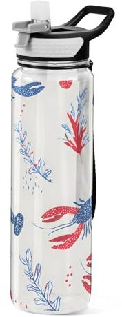 Botella de agua deportiva con diseño de langosta azul, 1 litro, botella de agua de plástico Tritan sin BPA, para escuela, oficina, gimnasio, ciclismo