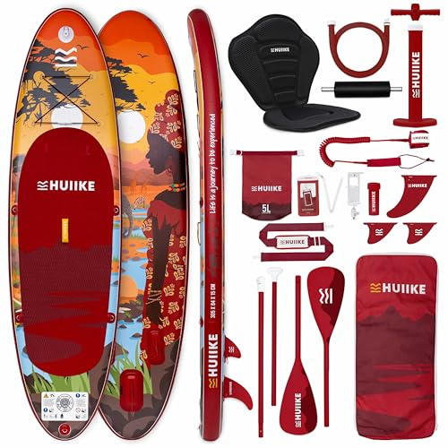 HUIIKE Paddle Gonflable Adulte avec Accessoires Inclus, Pagaie, Ailerons, Pompe. Planche de Stand Up Paddle Grande Stabilité et Résistance. 305 x 84 x 15 cm, Jusqu'à 130 kg