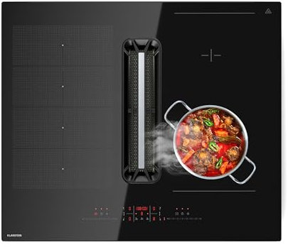 KLARSTEIN AirJet Induction Hob with Extractor - 12 kW Power, 600 m³/h Air Flow, A+ Energy Efficient, Quiet 52 dB, Touch Control, Bridge Connect, 9 Levels, Black