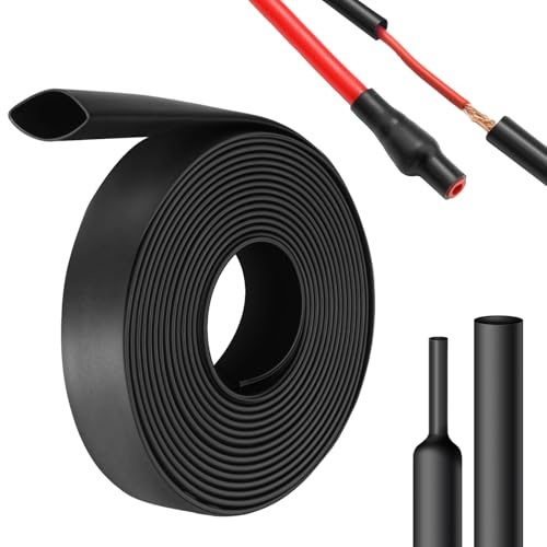 4:1 Termoretractil para Cables, Ø12mm y 2m de Longitud, Negro, Funda Termoretractil, Poliolefina, Impermeable, Tubo Termorretráctiles, para Aislamiento Eléctrico, Reparación de Cables, Conexión