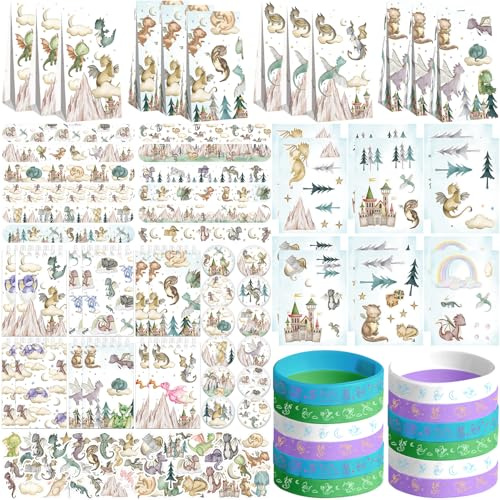 Ywediim Drachen-Partygeschenke, inklusive Geschenktüten, Aufkleber, Abzeichen, Slap Armbänder, Silikon-Armbänder, DIY-Aufkleber, für Drachen-Mottoparty-Zubehör