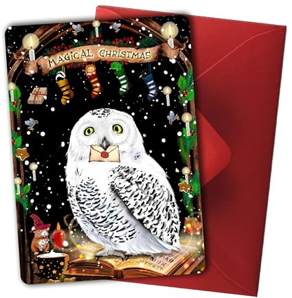 TinyTami Weihnachtskarte Eule Magical Christmas Eulenpost 10x15 cm Hogwarts Slytherin inspirierte Postkarte mit Briefumschlag