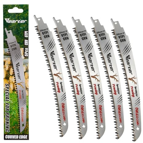 Vearter 225mm Reciprocating Saw Blades for Wood Japanese Teeth 5PCS, 6TPI Cr-V Reciprocal Saw Blades for Trees with Triple-Ground Offset Teeth Curved Edge, for Trimming and Wood Cutting | Cr-V Reciprocal Saw Blades, Triple-Ground Offset Teeth, Curved Edge Recip Saw Blades for Wood Trees Trimming Cutting Pruning
