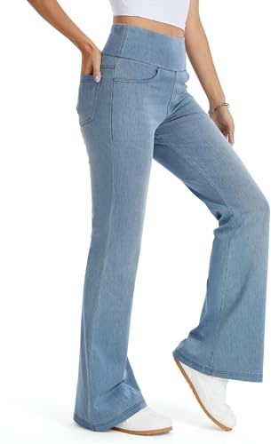 THE GYM PEOPLE Damen Bootcut Jeans High Waist Stretch Flared Jeggings | 74CM/79CM Innenbeinlänge, 4 Taschen, Bauchkontrolle, Push-up, Pull On, Atmungsaktiv,Weich, Schlaghose Mode Yoga Freizeit