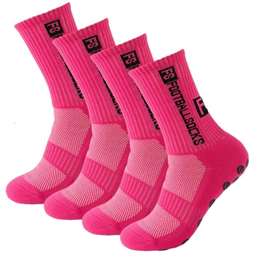 Enreluya Calze Antiscivolo Calcio (2 Paia),Dimensione 40–46 calzini da calcio per uomo e donna, Traspirante ed Elastico, comfort ottimale, Rosa Rosso