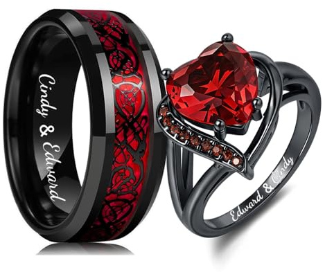 ZatoviG Celtic Dragon Couple Rings Set His and Hers Heart CZ Matching Bands for Anniversary Promise Engagement Wedding Valentines Day Gifts Custom Engraving Rose Gift Box & Blessing Card
