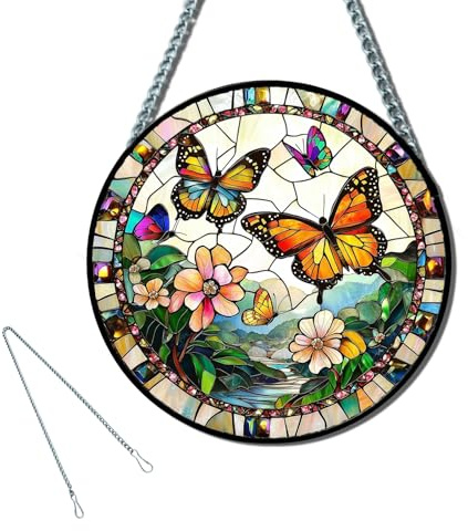 Schmetterlings Sonnenfänger, 20x20 cm Acryl Suncatcher mit Eisenkette, Exquisit Fensterdeko Hängend für Wohnzimmer, Balkon, Garten & Wand, Ideal Einzugsgeschenke Haus für Familie & Freunde