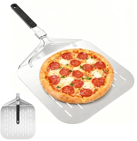 Pala per pizza con manico pieghevole, in acciaio inox, per forno, accessori essenziali da cucina per fare pizza da 10 12 33 cm (acciaio alluminio 32 cm x 63,5 cm)