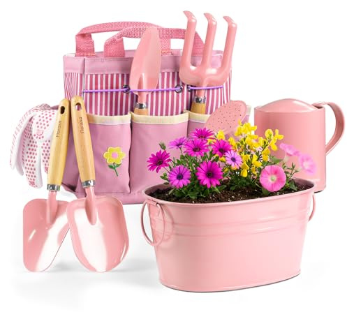 Floraxa Kinder-Gartenset, kindersicheres und Robustes Werkzeug für Spaß im Freien, Kreativität zu fördern (Rosa)