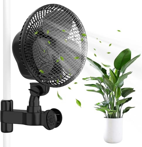 RANJIMA Ventilatore oscillante da 15,2 cm con clip, 2 livelli di vento, motore AC silenzioso da 20 W, 32 dB, flusso d'aria 315 CFM per tenda di coltivazione, timer, supporto girevole a 360°, 90°
