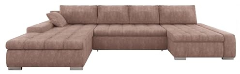Mirjan24 Ecksofa Caro, Elegante U-Form Couch, Eckcouch mit Bettkasten und Schlaffunktion, Polsterecke, Couchgarnitur, Bettsofa für Wohnzimmer Wohnlandschaft (Coral 45)