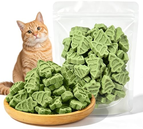 BORDEAG Snack De Hierba Para Gatos, 250 G De Palitos De Hierba Para Gatos Liofilizados En Forma De Árbol De Navidad, Lista Para El Cuidado Dental Y Eliminación De Bolas De Pelo, Varilla