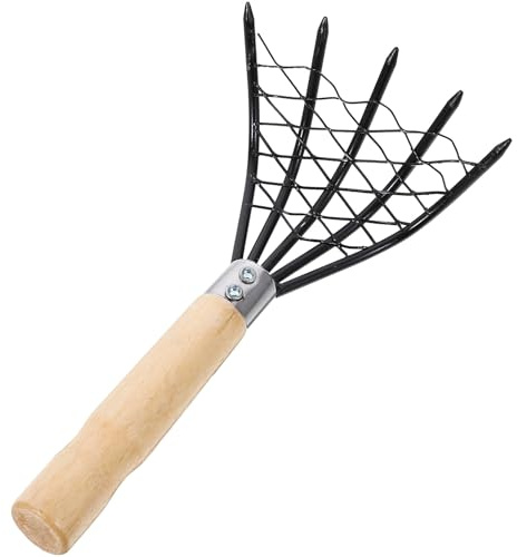 JHKNNK Rastrello per Vongole in Acciaio Inox con Borsa a Rete, Manico in Legno Antiscivolo, per Telline e Frutti di Mare,