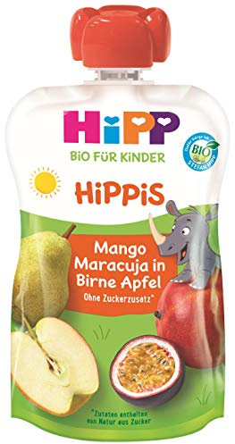 HiPP HiPPiS Quetschbeutel, Mango-Maracuja in Birne-Apfel, 100% Bio-Früchte ohne Zuckerzusatz, 6 x 100 g Beutel