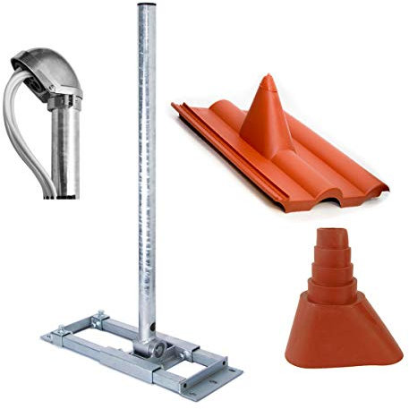 Premium X Deluxe X90-48 Dachsparrenhalter 90cm Mast SAT Sparren Dach-Halterung mit Kabeldurchführung Dach-Abdeckung Frankfurter Dach-Ziegel Gummi-Manschette rot ALU-Mastkappe