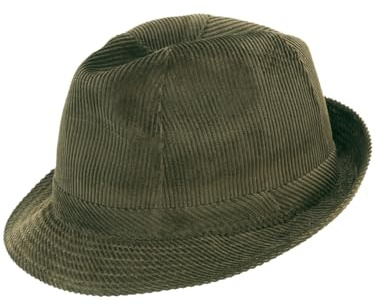 fiebig Westminster Corduroy hat | Trilby for Women & Men Made of Cotton | in Fedora with Cord Set, Inner Band & mesh Lining (59-L, Olive)