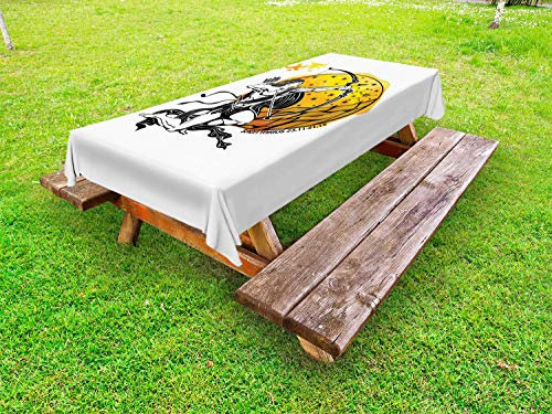 ABAKUHAUS Schütze Outdoor-Tischdecke, griechisch, dekorative waschbare Picknick-Tischdecke, 145 x 305 cm, Marigold Schwarz Weiß