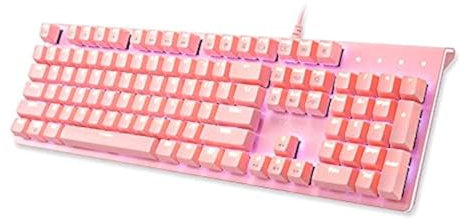 i-rocks K75M Mechanical Keyboard - 104 Keys - with Cherry MX Brown Switches, PBT Keycaps, Backlit LED Light and Shortcut Keys - Programmable Light & Macro Recorder (Pink)