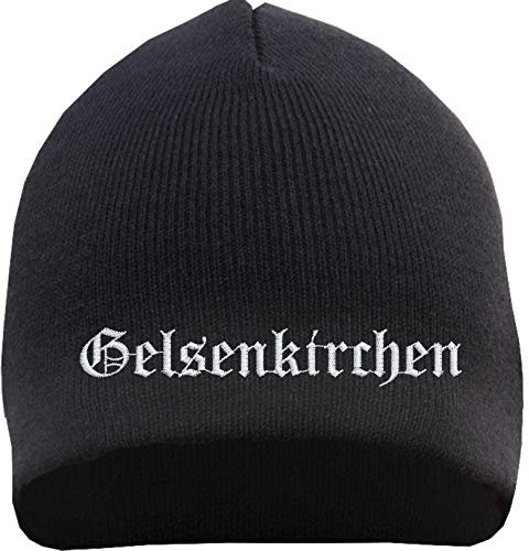 sostex Gelsenkirchen Beanie Mütze - Altdeutsch - Bestickt - Strickmütze Wintermütze Einheitsgröße Schwarz