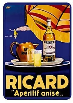 YYone - Plaque en métal vintage Ricard - Pour pub, club, café, bar, maison - Décoration murale rétro - 20,3 x 30,5 cm